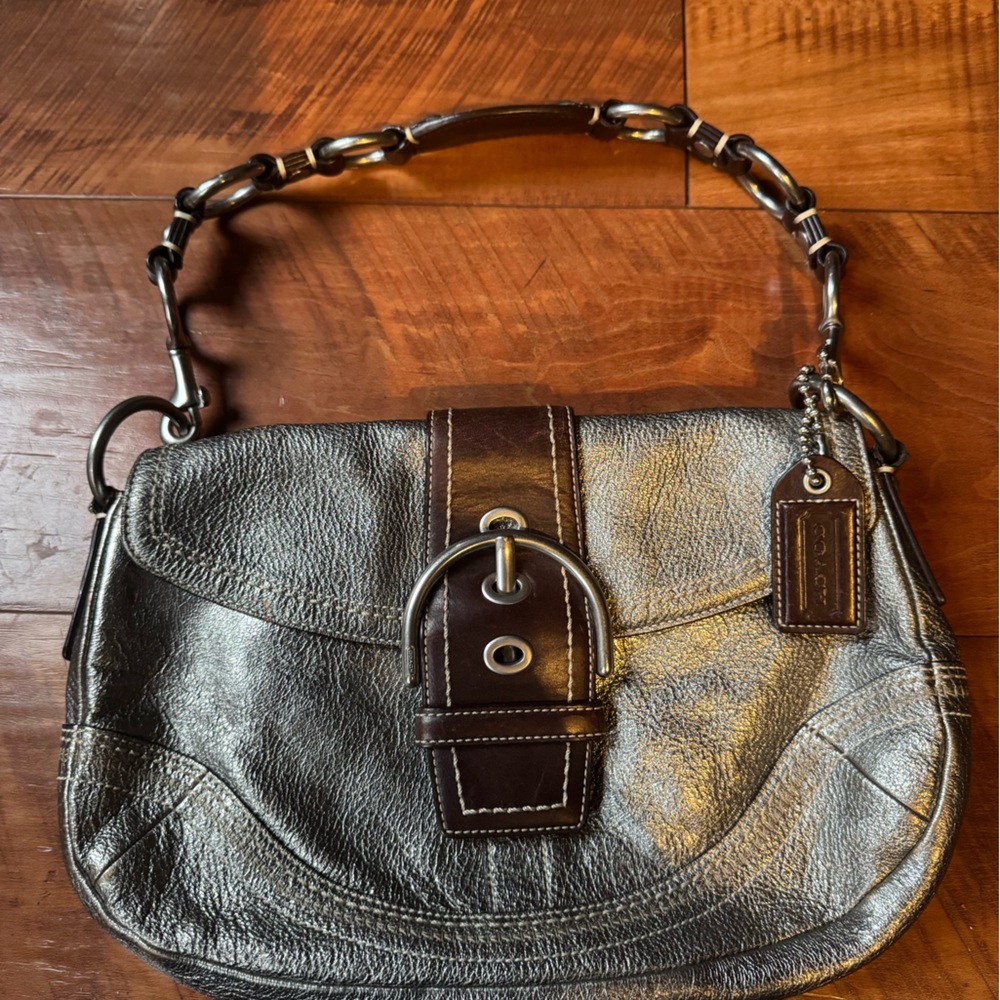 Coach Metallic Silver and Brown Shoulder Bag